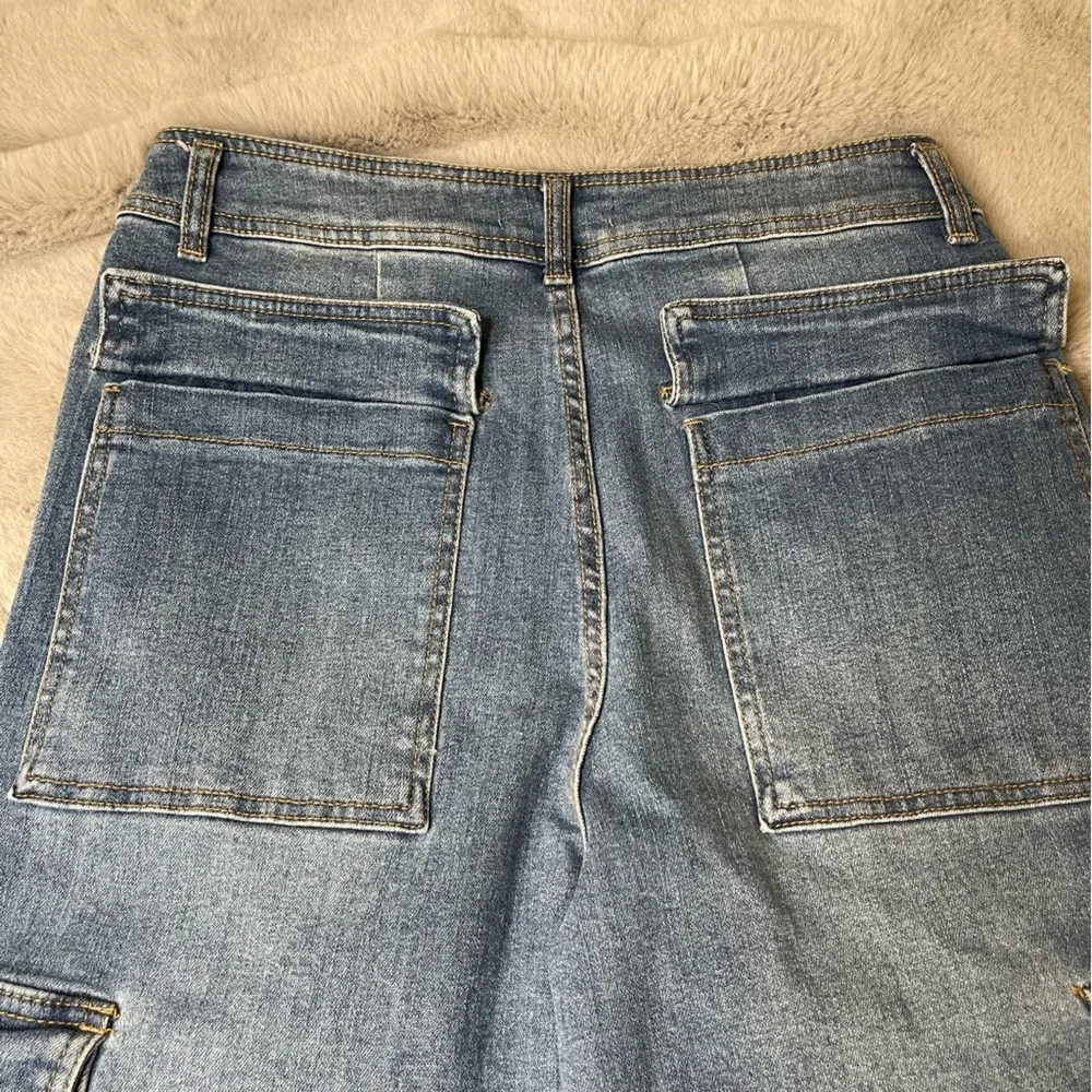 OAT New York High-Rise Cargo Wide Leg Jeans Utility Denim 10/30 Blue Casual